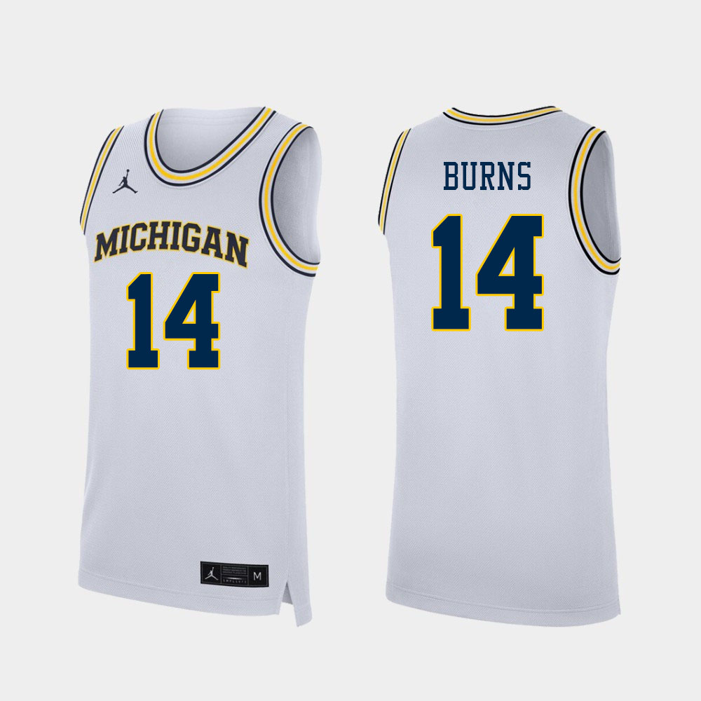 Men #14 Ian Burns Michigan Wolverines College Basketball Jerseys Stitched Sale-White